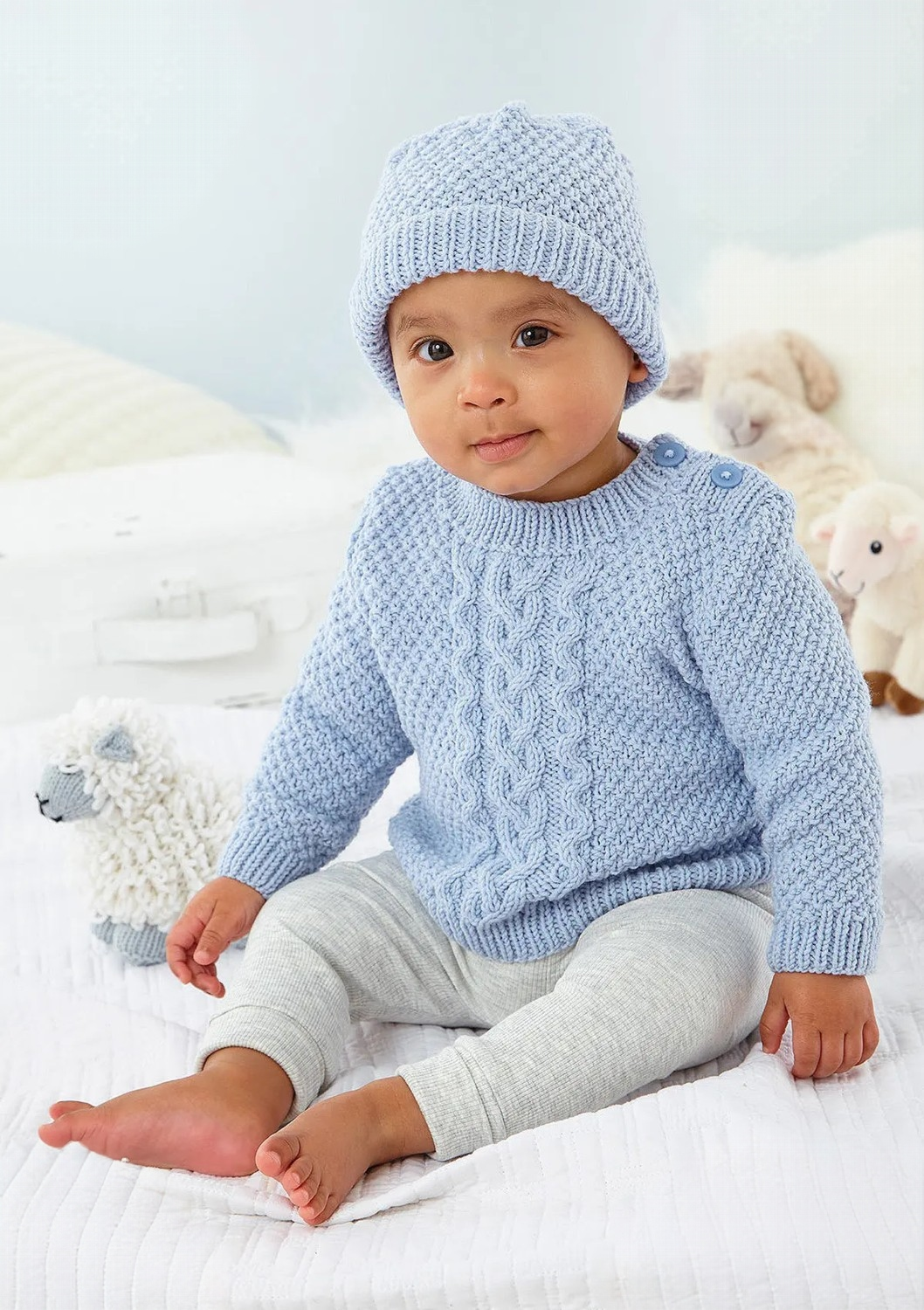 King Cole Little Lamb DK Slipover, Cardigan, Sweater and Hat Pattern 6546