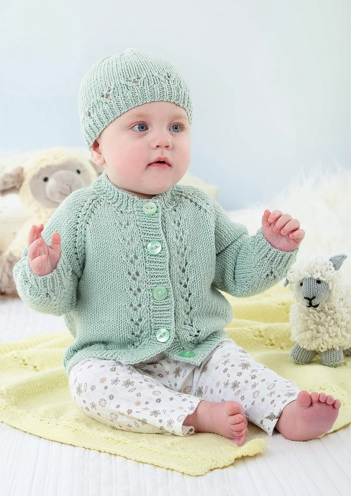 King Cole Little Lamb DK Cardigans, Blanket and Hat Pattern 6547