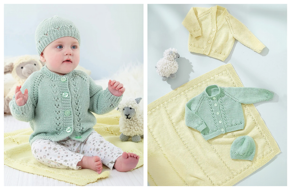 King Cole Little Lamb DK Cardigans, Blanket and Hat Pattern 6547