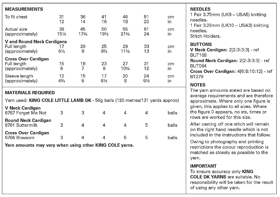 King Cole Little Lamb DK Cardigans Pattern 6548