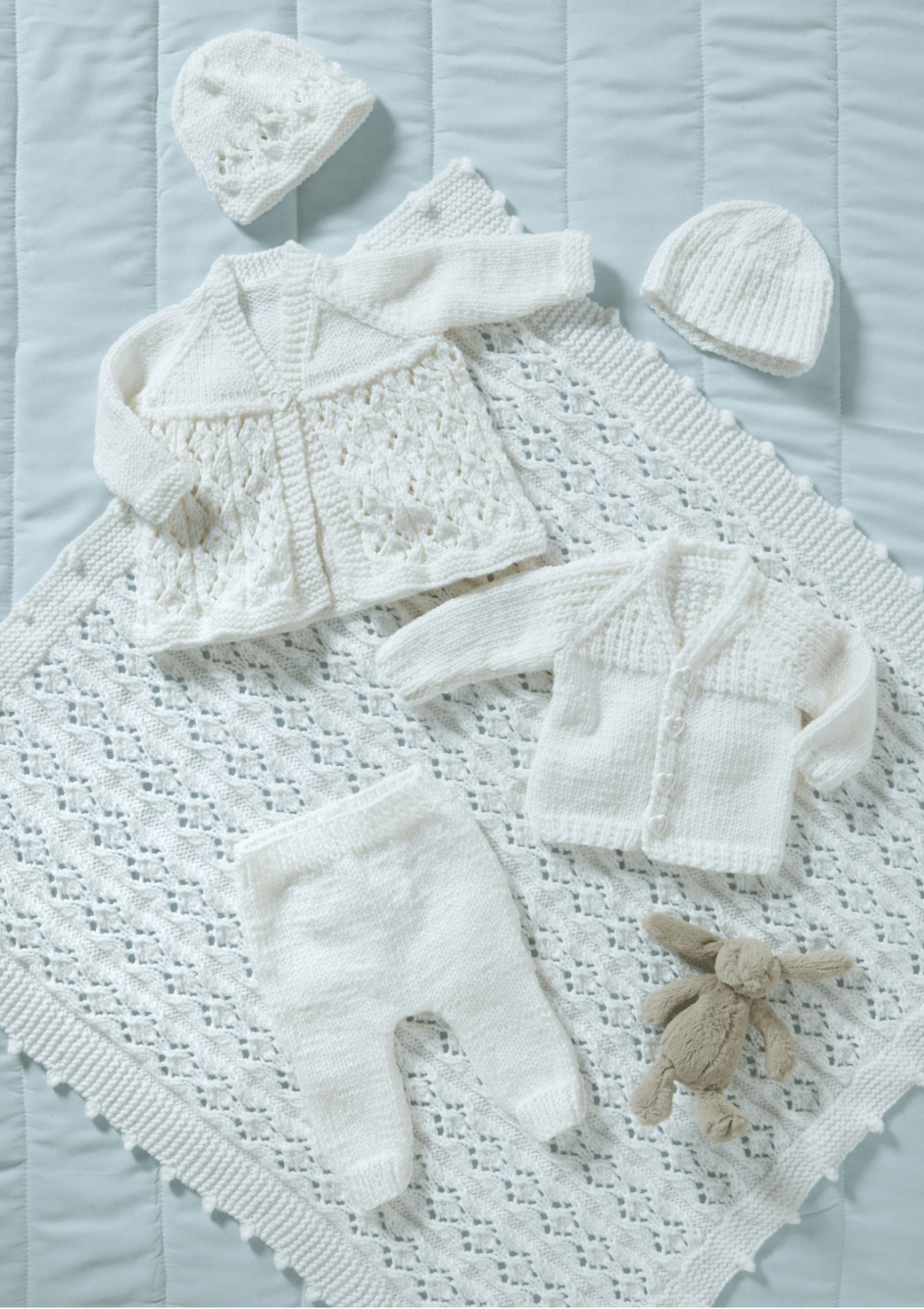 King Cole Cherished DK Cardigan, Matinee Coat, Hats, Leggings and Shawl Pattern 6584