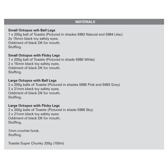 King Cole Toastie Super Chunky Octopus Toy Crochet Pattern 9199