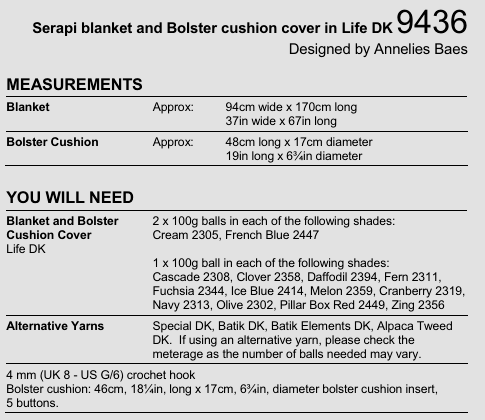 Stylecraft Life DK Serapi Blanket & Bolster Cushion Crochet Pattern 9436