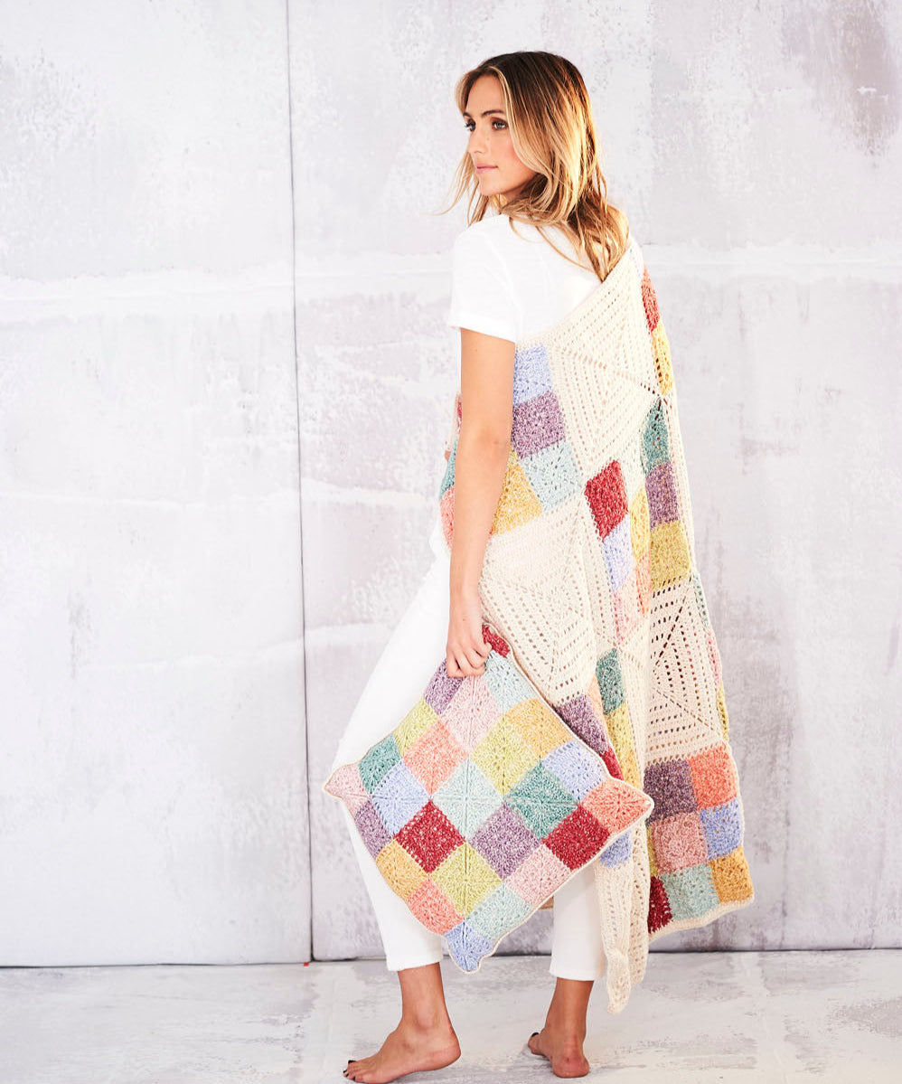 Stylecraft Farmhouse Patchwork Blanket & Cushion Pattern 9558