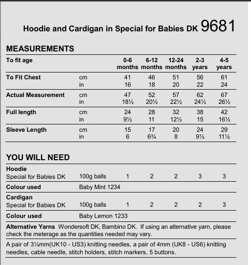 Stylecraft Special for Babies DK Hoodie and Cardigan Pattern 9681