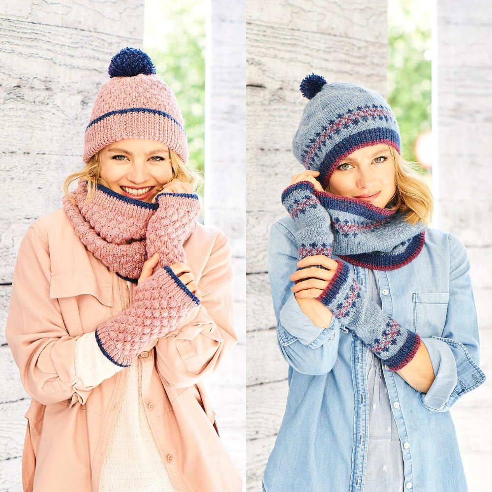 Stylecraft Highland Heathers DK Snood, Wristwarmers & Beret Pattern 9796
