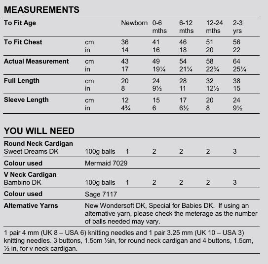 Stylecraft Sweet Dreams/Bambino DK Cardigans Pattern 9978