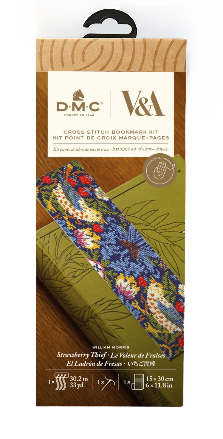 DMC Cross Stitch Kit Strawberry Thief by William Morris Bookmark