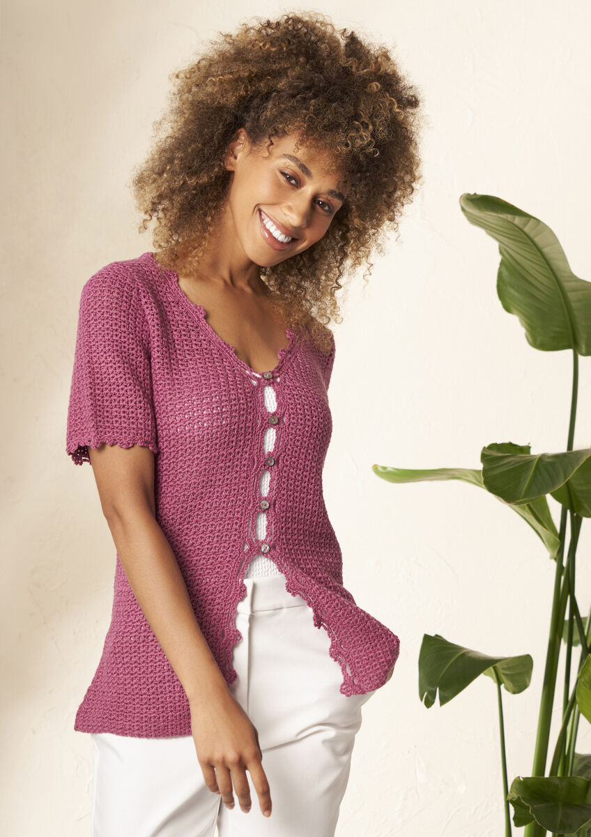 Rowan Summerlite 4 Ply Leonie Short Sleeve Cardigan Crochet Pattern by Kim Hargreaves