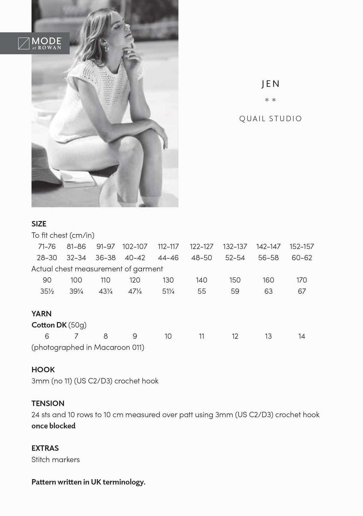 Rowan Mode Jen Crochet Top Pattern by Quail Studio