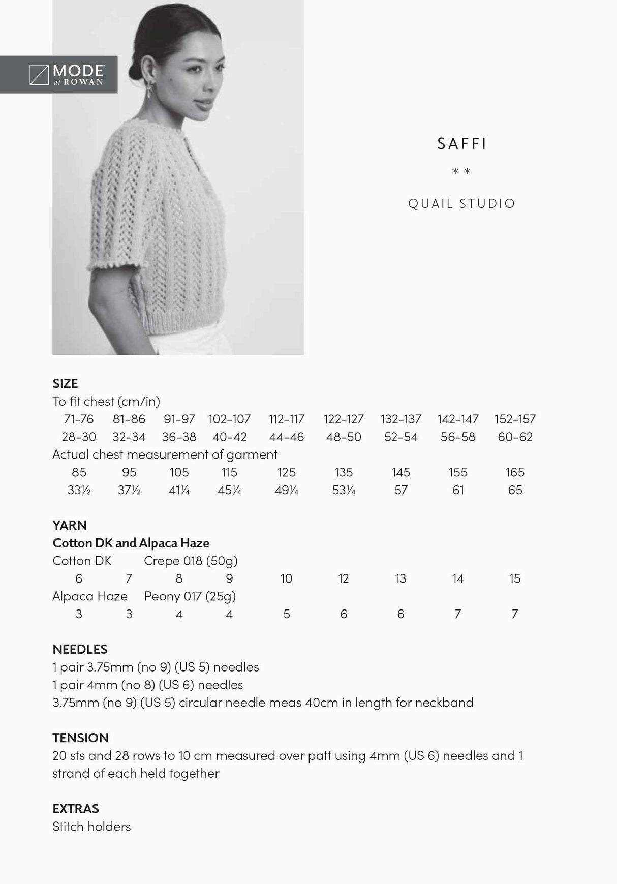 Rowan Mode Saffi Top Pattern by Quail Studio