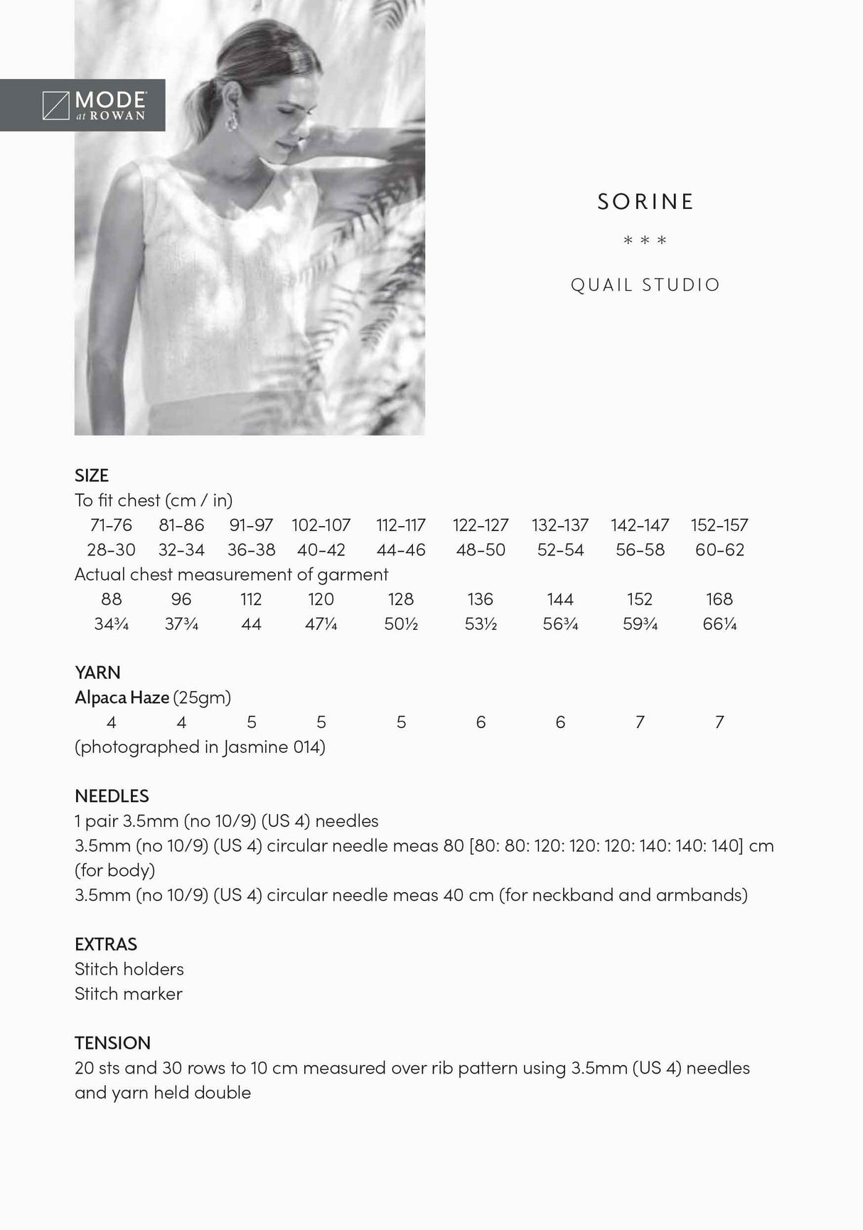 Rowan Mode Sorine Vest Pattern by Quail Studio