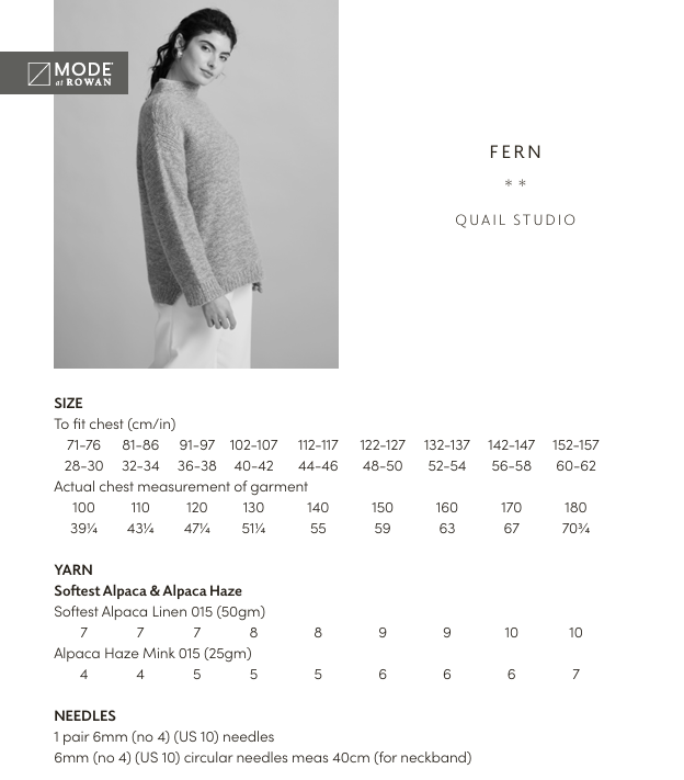 Rowan Mode Softest Alpaca & Alpaca Haze Fern Pattern by Quail Studio MIP76