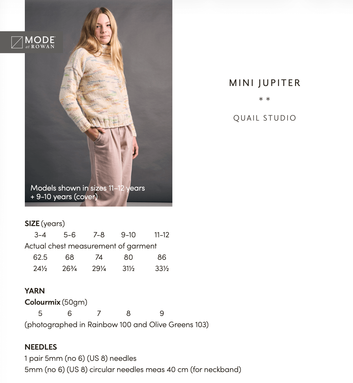 Rowan Mode Colourmix Aran Mini Jupiter Jumper Pattern By Quail Studio MIP114