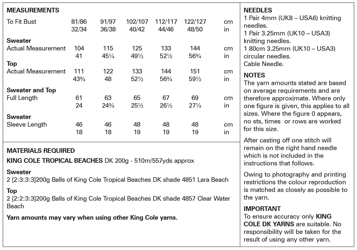 King Cole Tropical Beaches DK Sweater and Top Pattern 5978