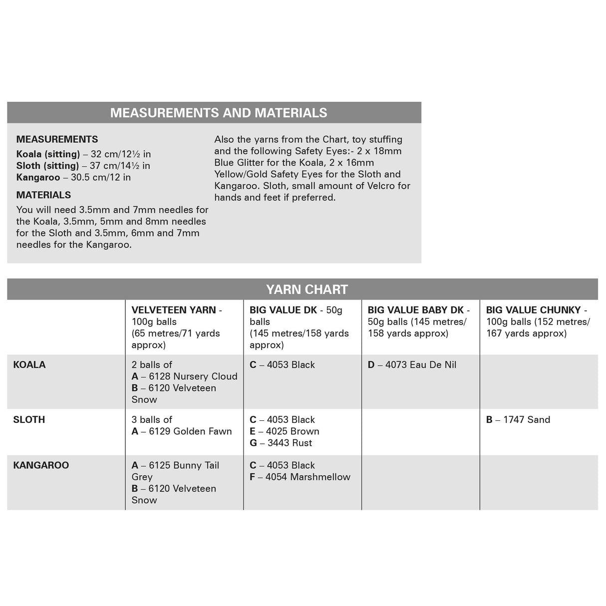 King Cole Velveteen Super Chunky Toy Animals Pattern 9211