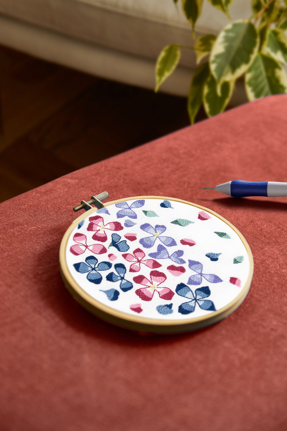 DMC Punch Needle Kit Hydrangea Petals by Nathalie Weinzaepflen