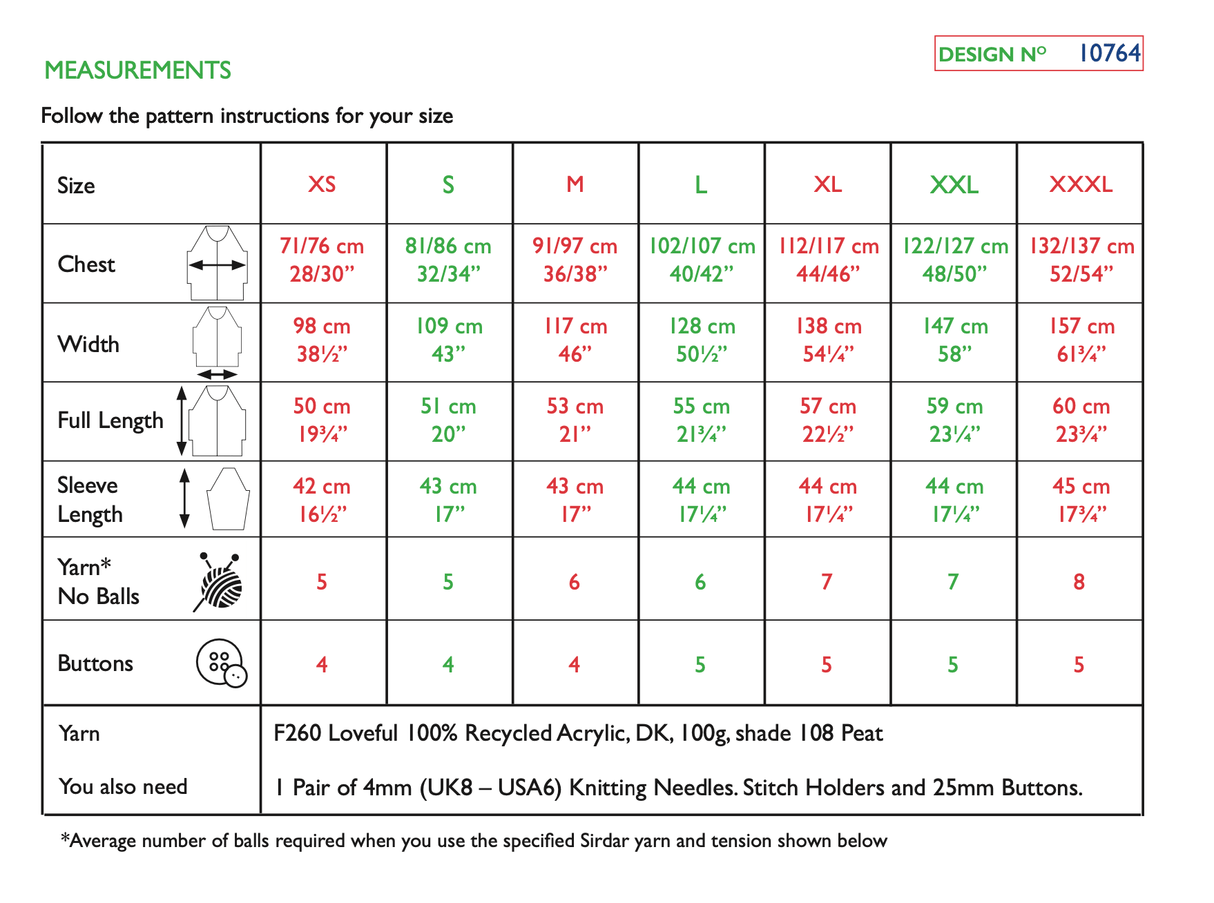 Sirdar Loveful DK Rare Earth Cardigan Pattern 10764