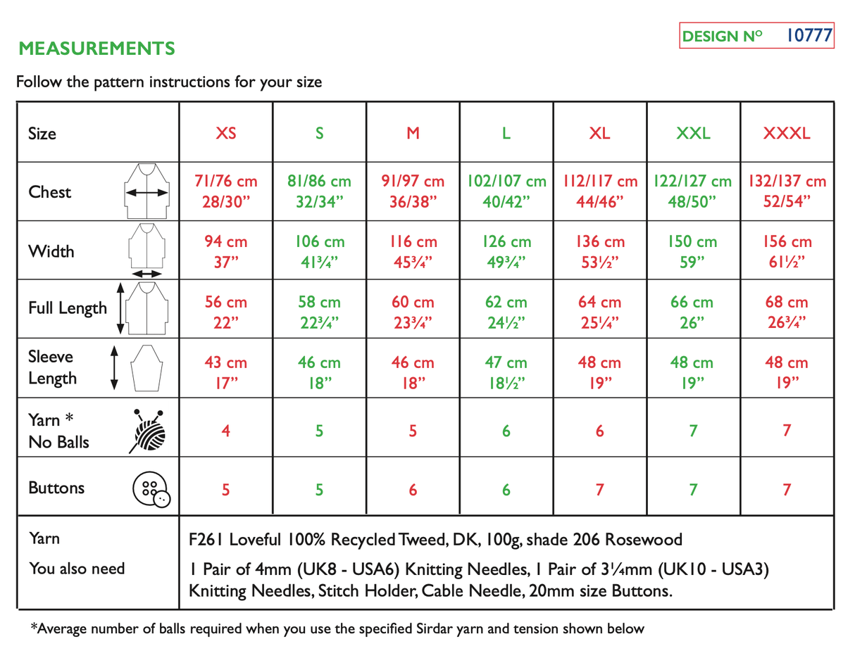 Sirdar Loveful Tweed DK Cable Cardigan Pattern 10777