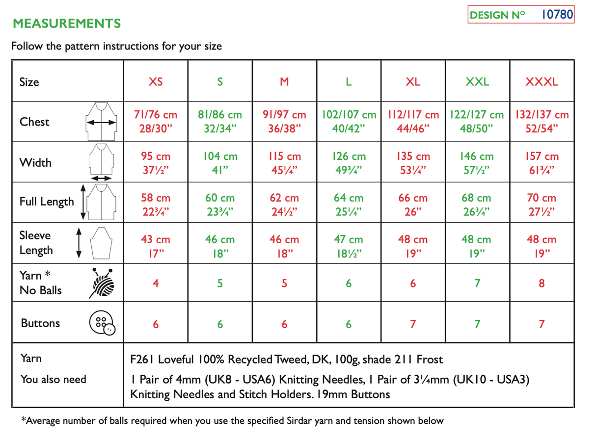 Sirdar Loveful Tweed DK Round Neck Rib Cardigan Pattern 10780