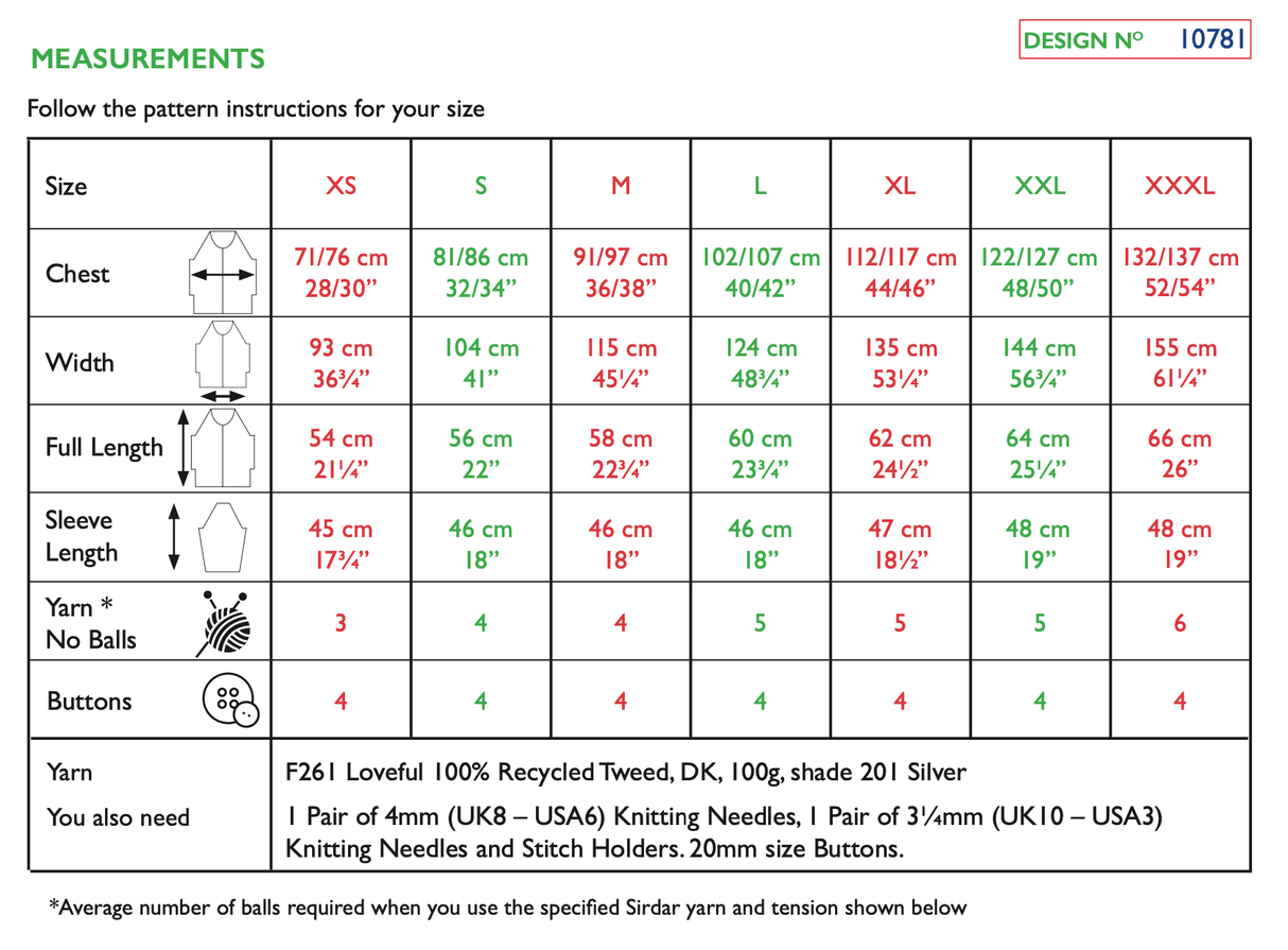 Sirdar Loveful Tweed DK Buttoned Raglan Sweater Cardigan Pattern 10781