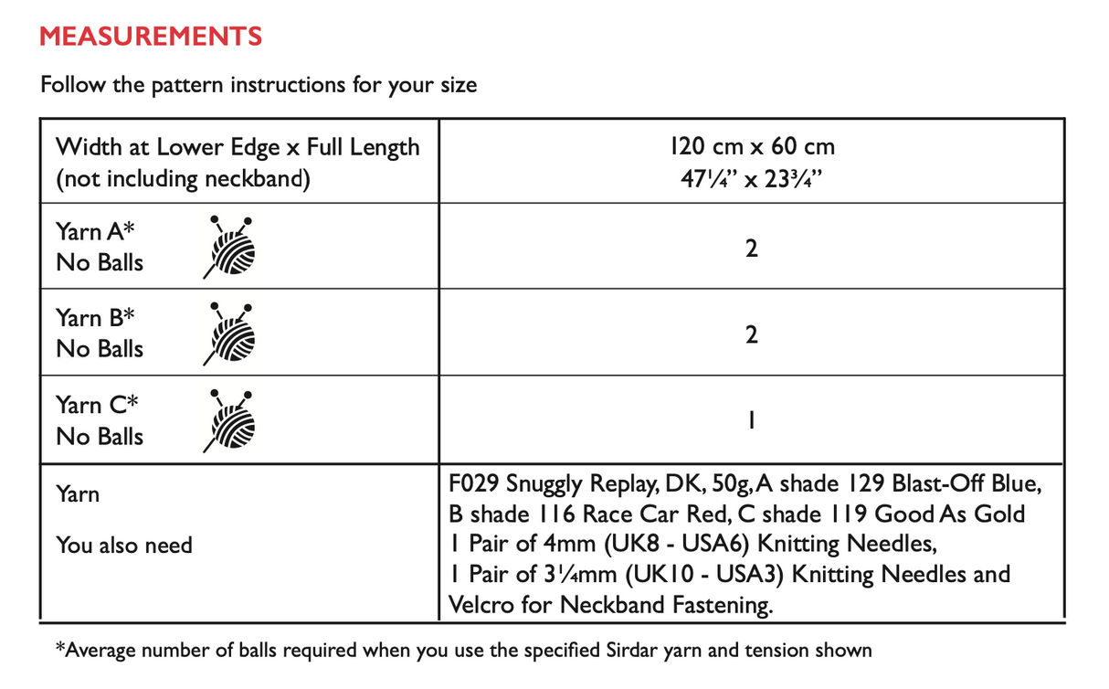 Sirdar Replay DK Superhero Cape Pattern 2615