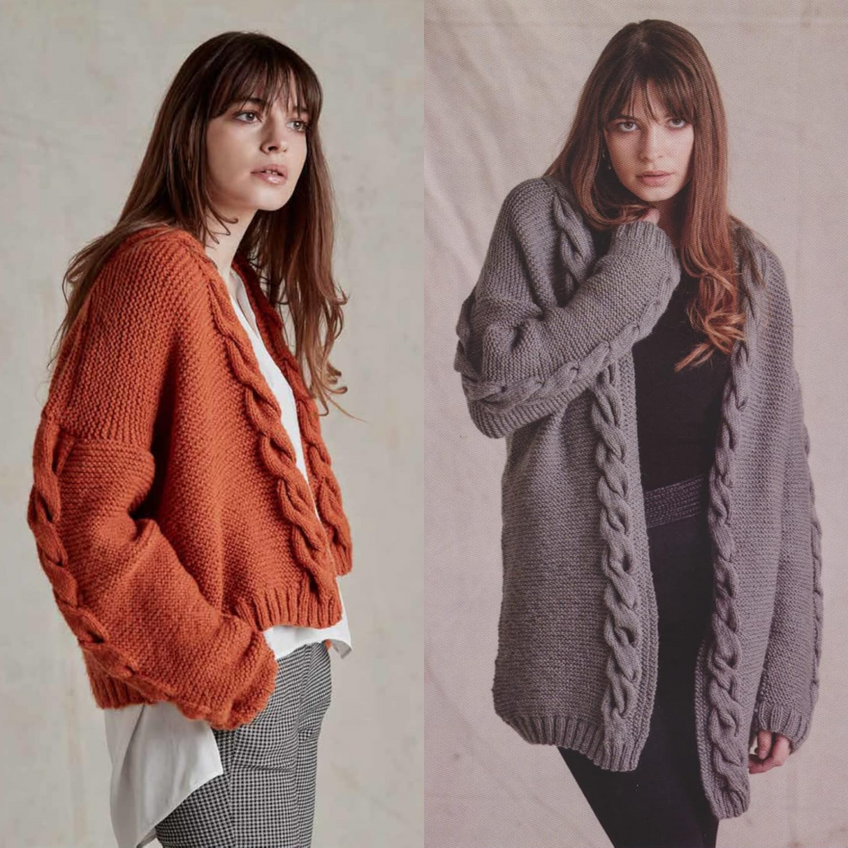 Wendy with Wool Aran Long & Short Cable Coat Pattern 6160