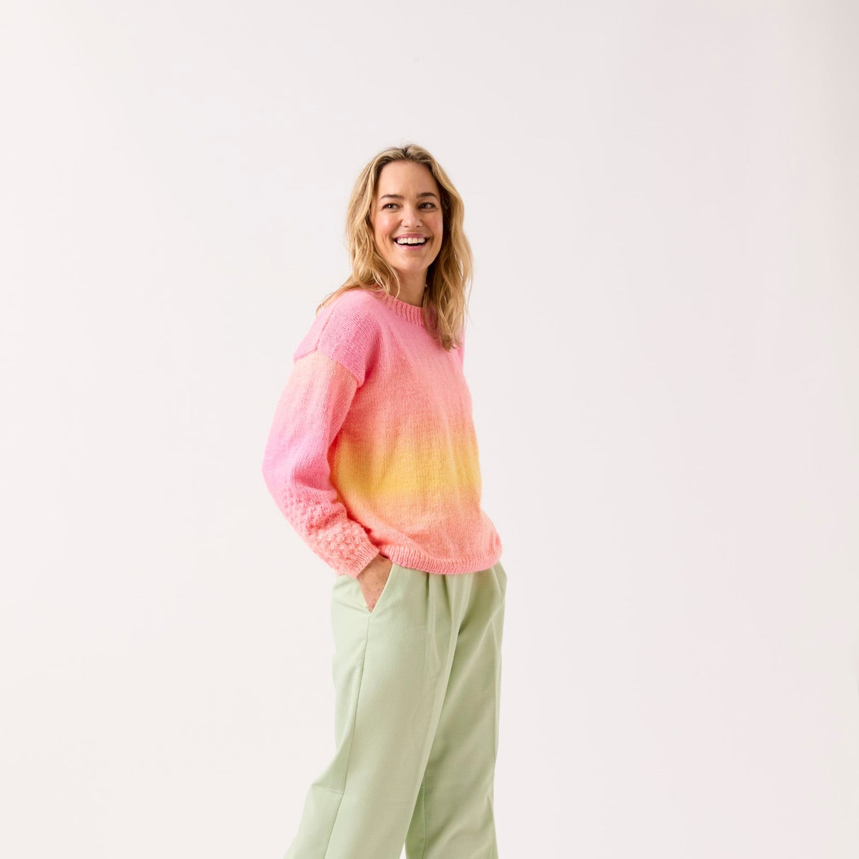 Sirdar Jewelspun Ombre Aran Sleeve Appeal Sweater Pattern 10838