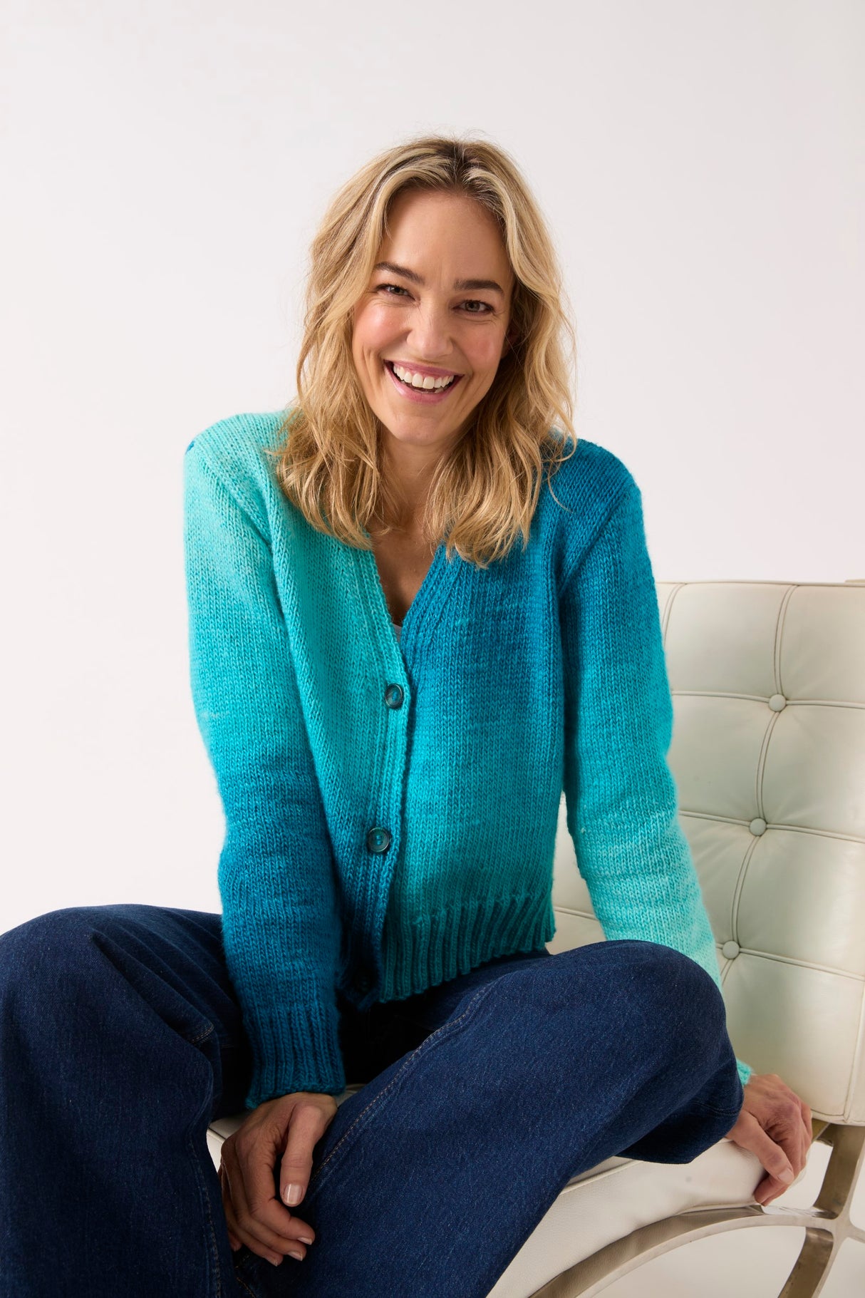 Sirdar Jewelspun Ombre Aran V Neck Cardigan Pattern 10840