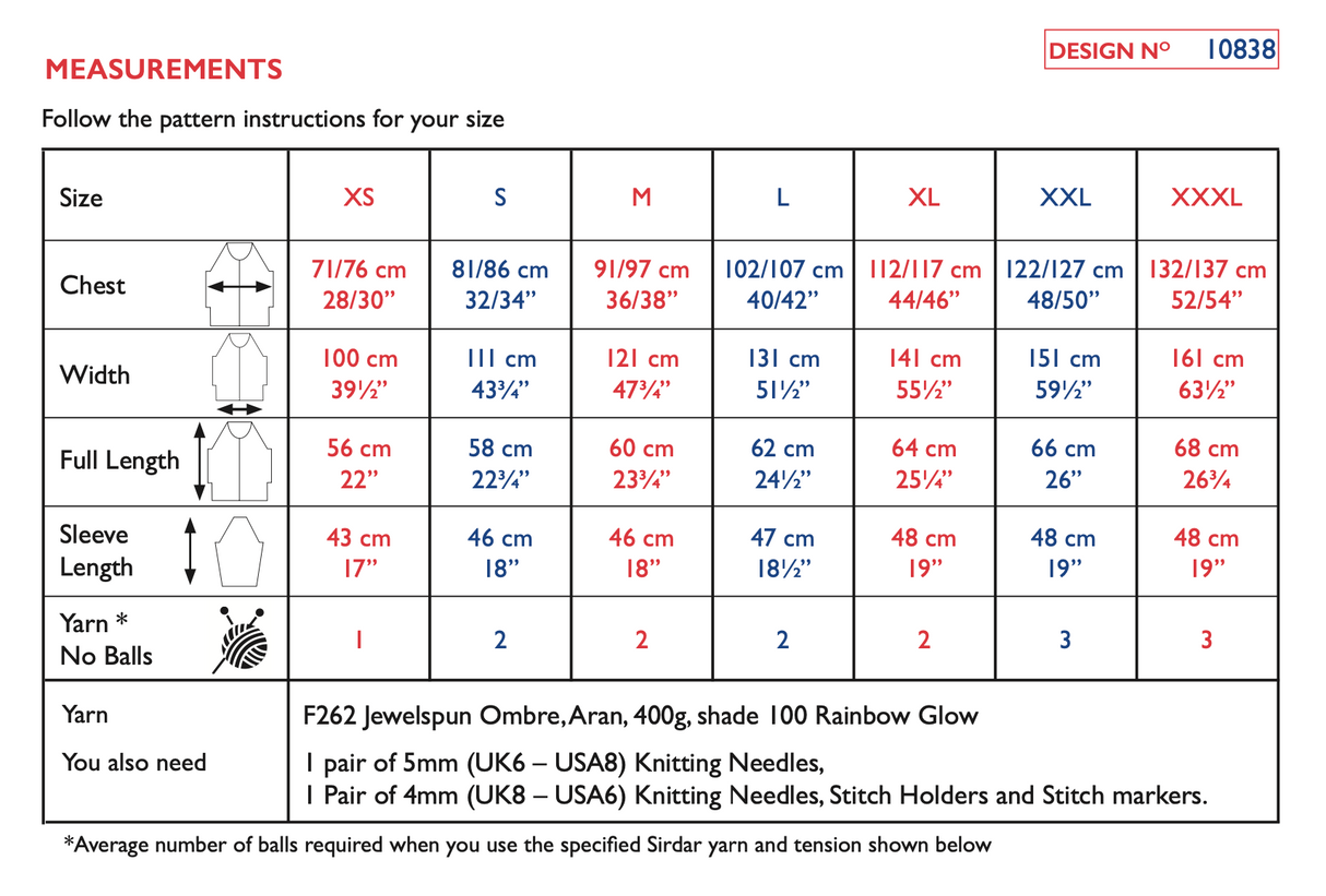 Sirdar Jewelspun Ombre Aran Sleeve Appeal Sweater Pattern 10838