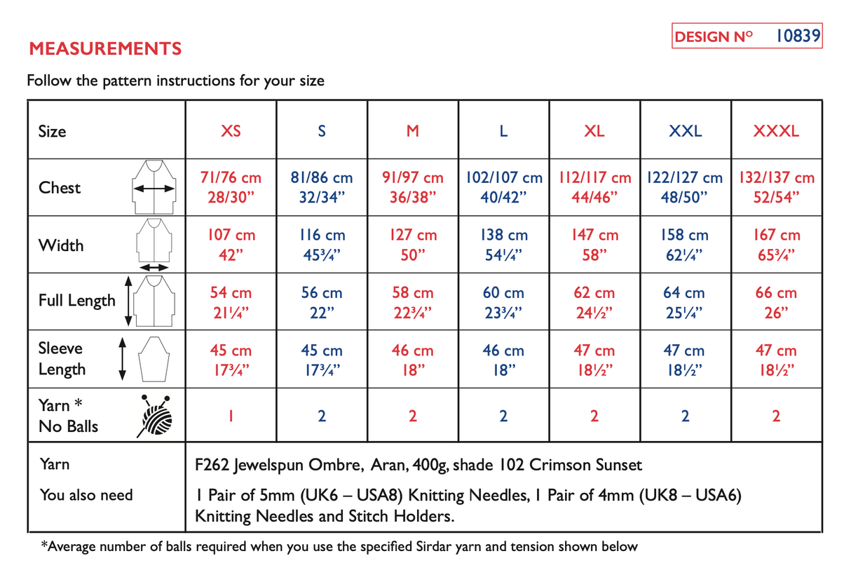 Sirdar Jewelspun Ombre Aran Event Edge-to-Edge Cardigan Pattern 10839