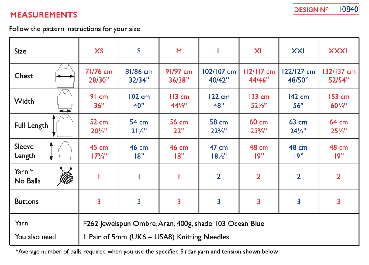 Sirdar Jewelspun Ombre Aran V Neck Cardigan Pattern 10840