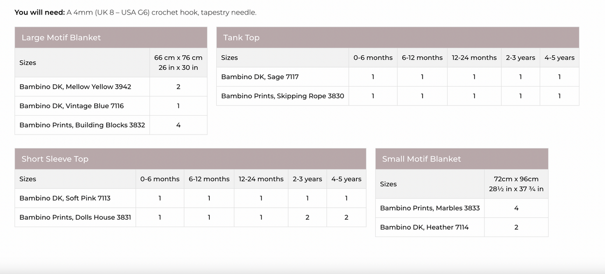 Stylecraft Bambino Prints DK Crochet Tops & Blankets Pattern 10065
