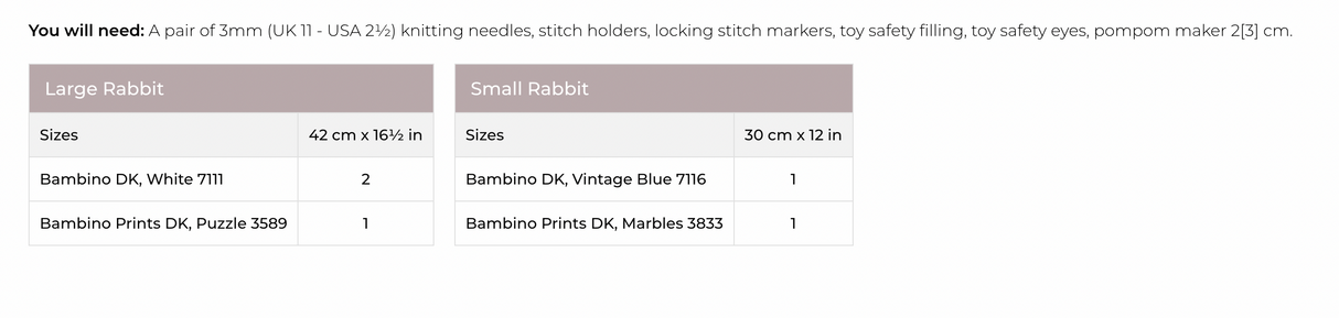 Stylecraft Bambino Prints DK Dolly and Polly the Rabbit Pattern 10069
