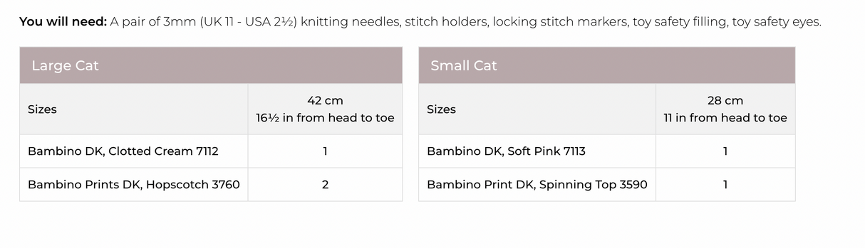 Stylecraft Bambino Prints DK Tara and Tikka the Cat Pattern 10071