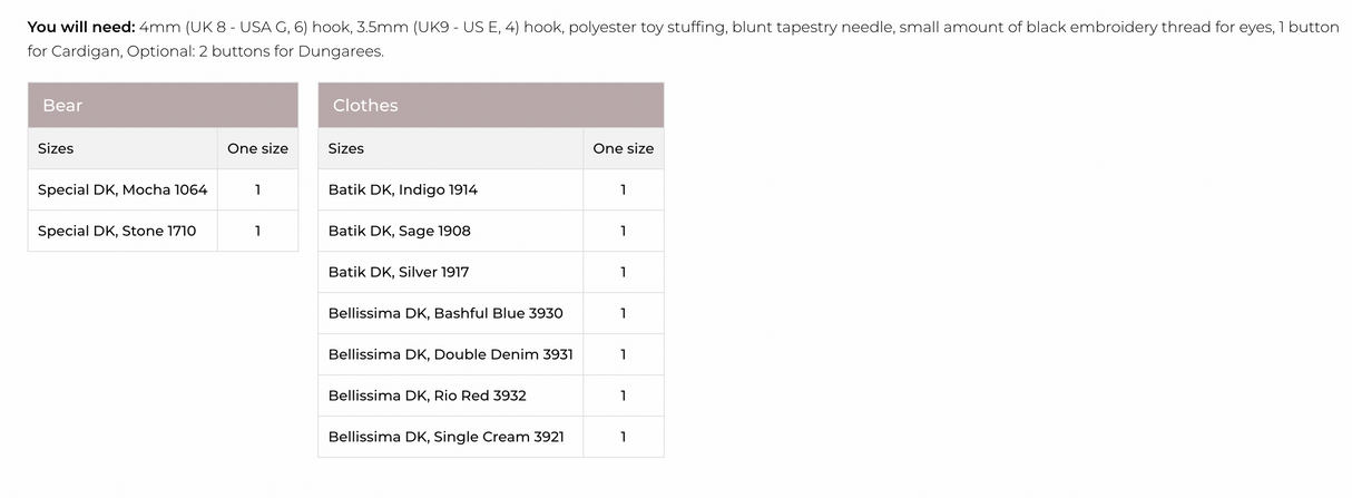 Stylecraft Bellissima / Batik DK Bruno the Bear Pattern 9669