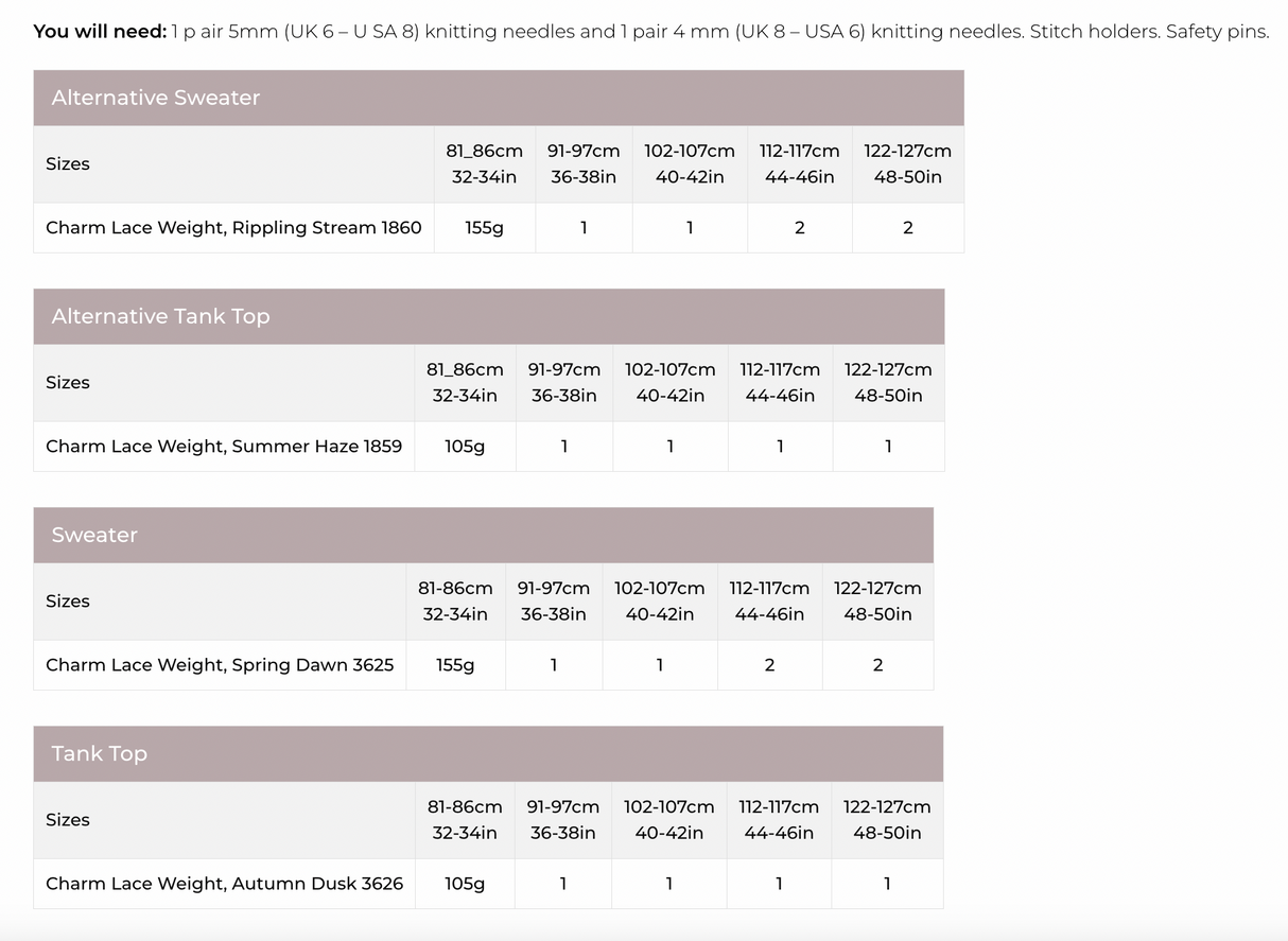 Stylecraft Charm Lace Weight Sweater & Tank Top Pattern 9881
