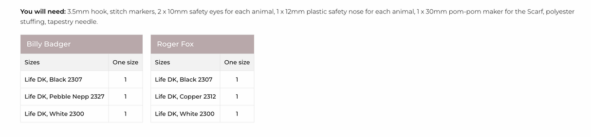 Stylecraft Life DK Woodland Toys Fox & Badger Pattern 9665