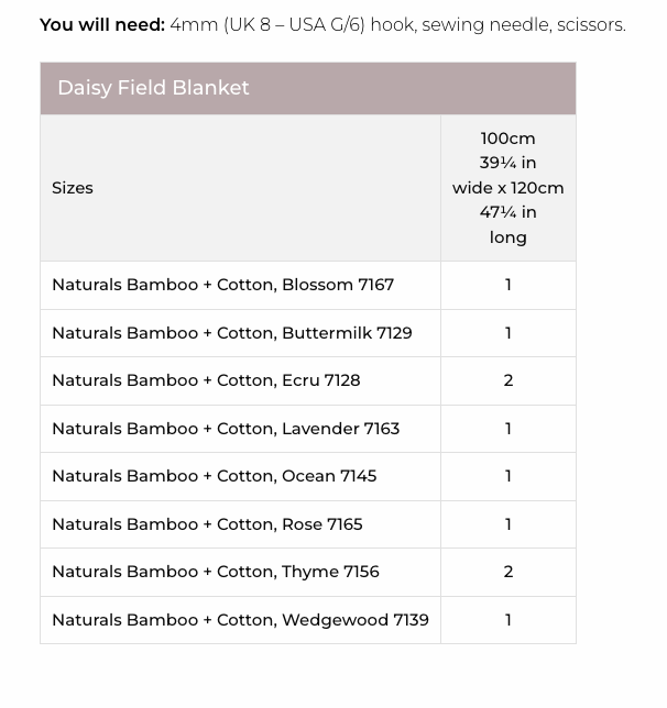Stylecraft Naturals Bamboo Cotton DK Daisy Field Blanket Pattern 10001