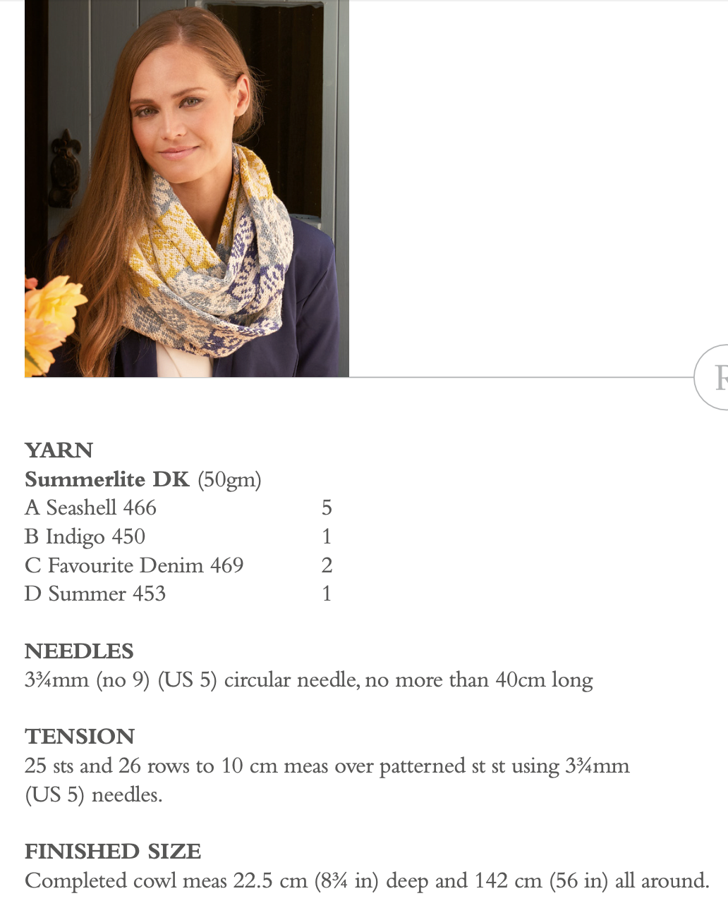 Rowan Summerlite DK Sunny Cowl Pattern by Martin Storey