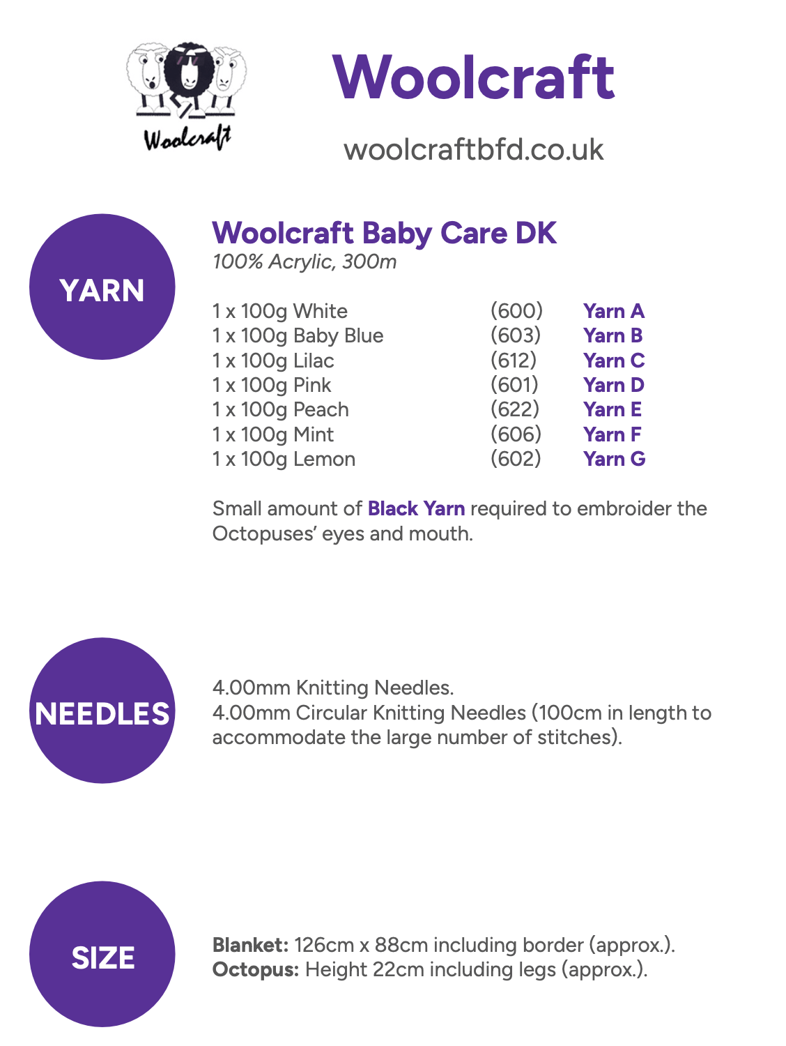 Woolcraft Babycare DK Rainbow Blanket & Octopus Comforter Pattern WC3004