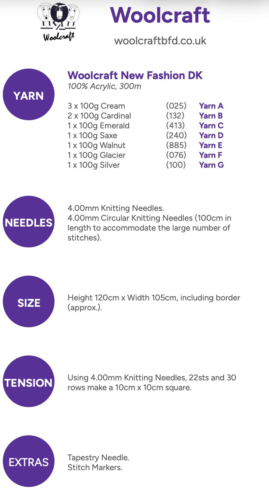 Woolcraft New Fashion DK Scandi Folk Blanket Pattern WC3006