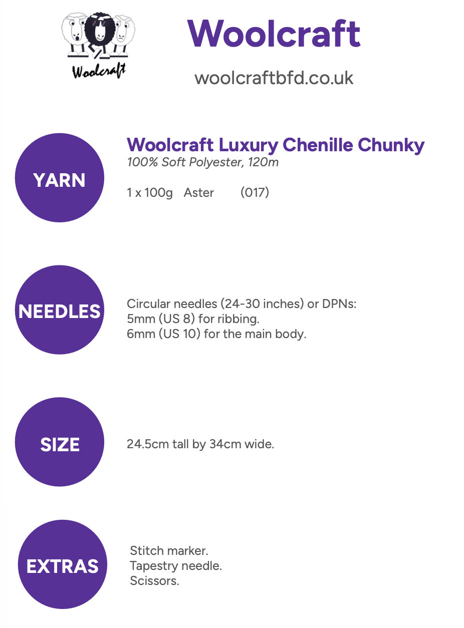 Woolcraft Luxury Chenille Chunky Cowl Pattern WC3009
