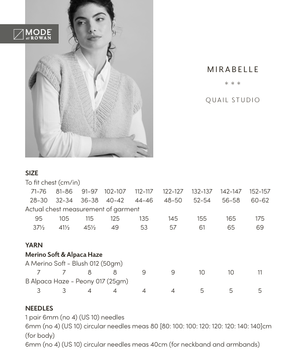 Rowan Mode Merino Soft Mirabelle Vest Pattern by Quail Studio MIP83