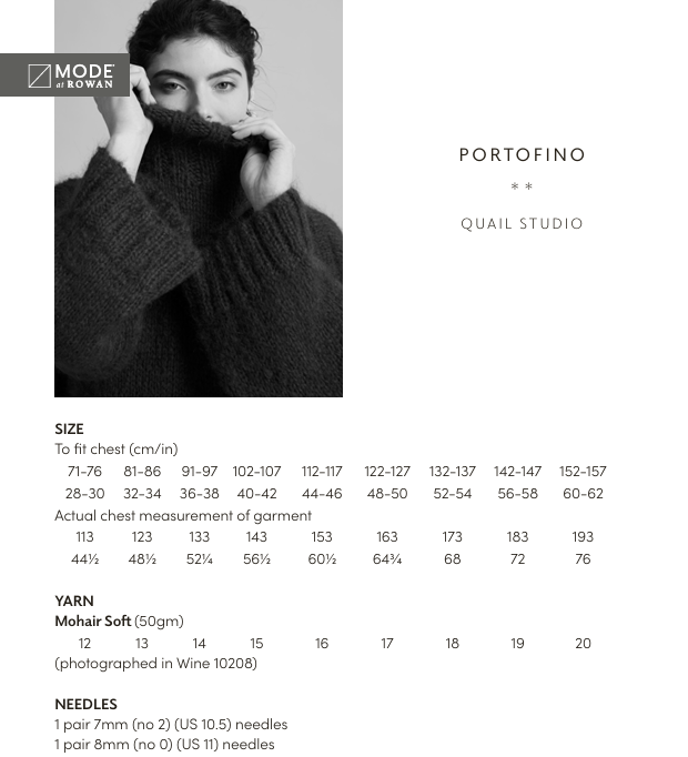 Rowan Mode Mohair Soft Portofino Sweater Pattern by Quail Studio MIP91