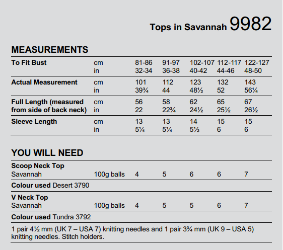 Stylecraft Savannah Aran Tops Pattern 9982