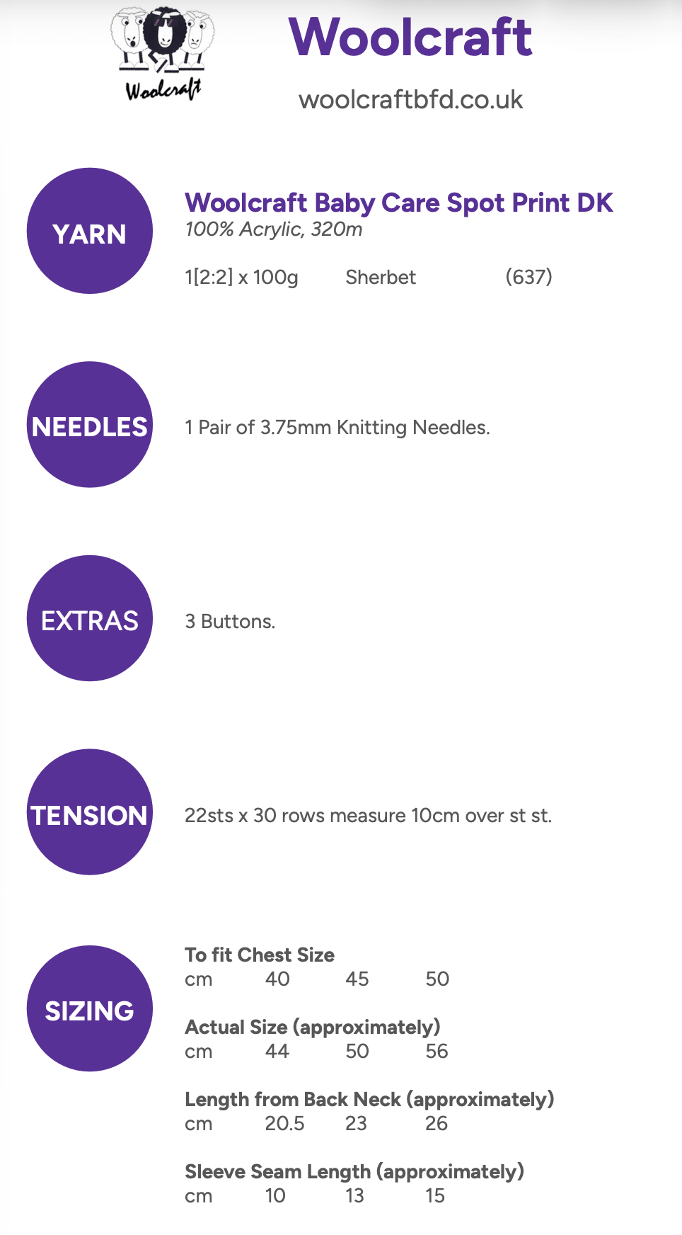 Woolcraft Babycare Prints DK Bobble Sweater Pattern WC3012