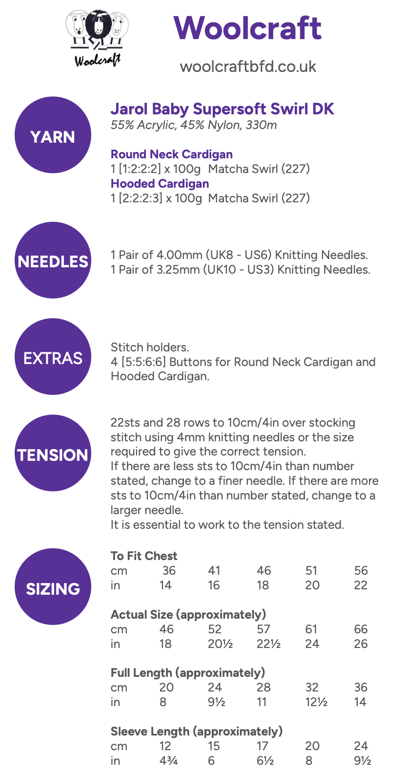 Woolcraft Jarol Baby Supersoft Swirl DK Cardigans Pattern WC3014