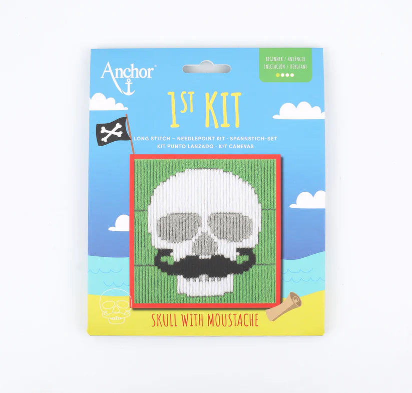 Anchor Mini My First Long Stitch Kit - Skull with Moustache