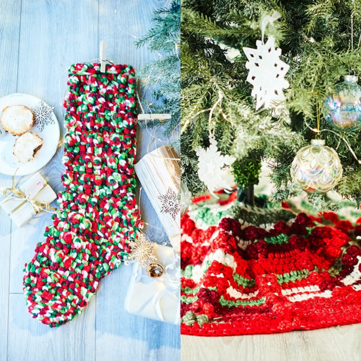 Stylecraft Merry Go Round/Winter Magic XL Christmas Tree Skirt & Stocking Crochet Pattern 10030